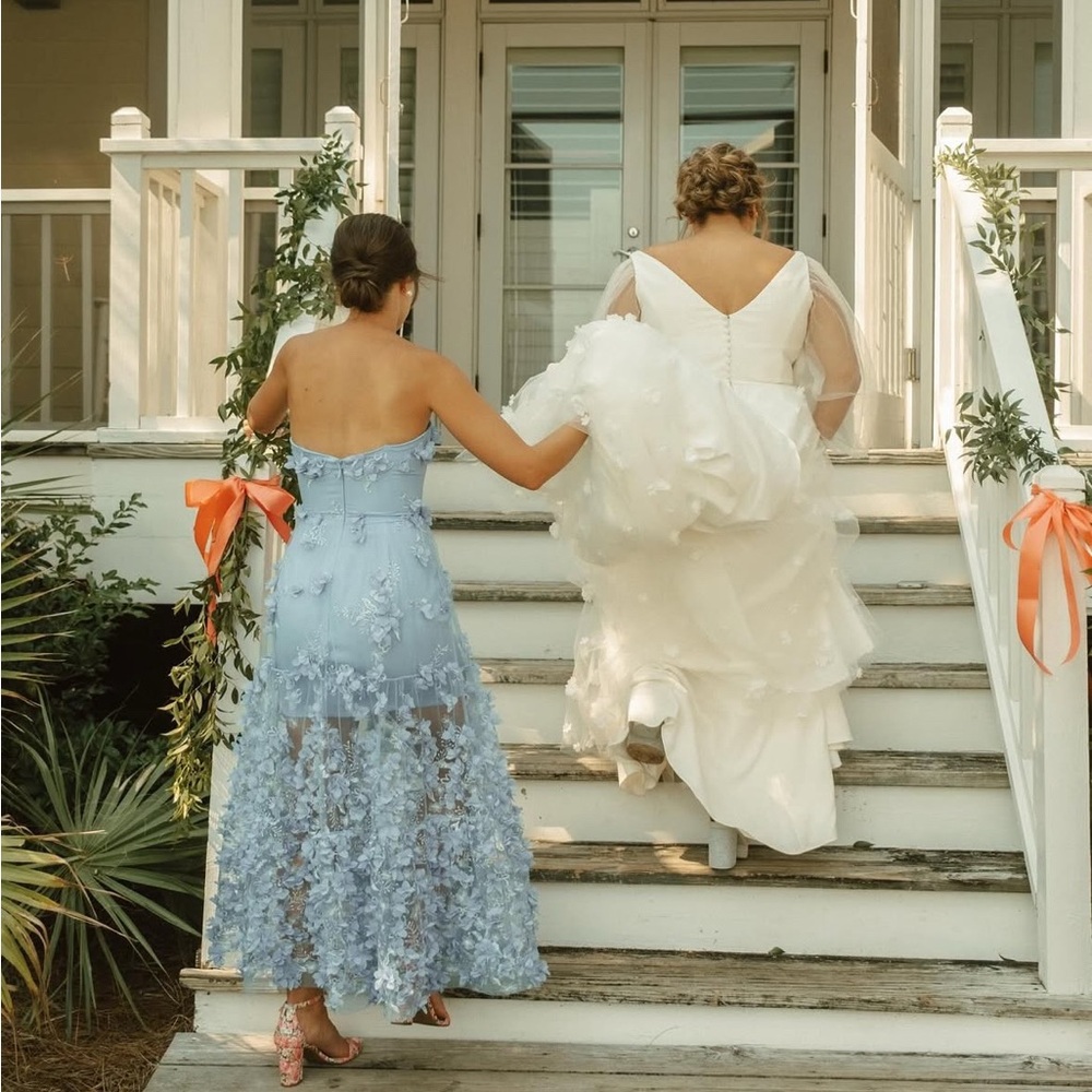 Anthropologie Strapless Blue Floral Dress - Picture 2 of 5
